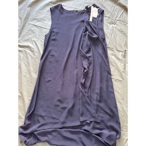 NWT Loren Neiman Marcus M Navy Blue Chiffon Ruffle High-Low Sleeveless Tunic